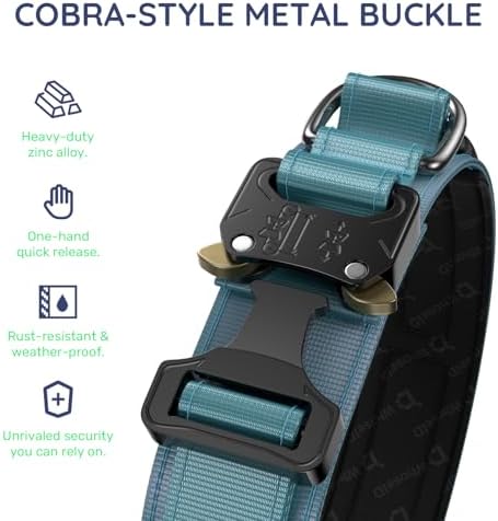 Premium Tactical Dog Collar - Adjustable Military Heavy Duty Dog Collar for Medium Large Dogs - Durable Metal Buckle Dog Collar with Leather Control Handle and Soft Comfortable Padding