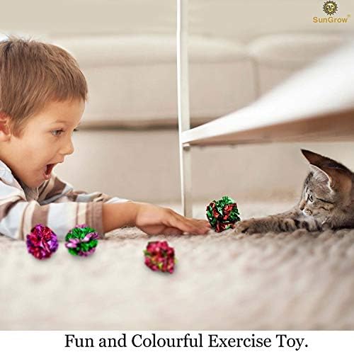 SunGrow 24 Pcs Cat Mylar Crinkle Balls, 2" for Exercise to Keep Fit, Lightweight, Multicolor Shiny Foil with Crinkly Sound for Indoor Pet Cat, Kitten