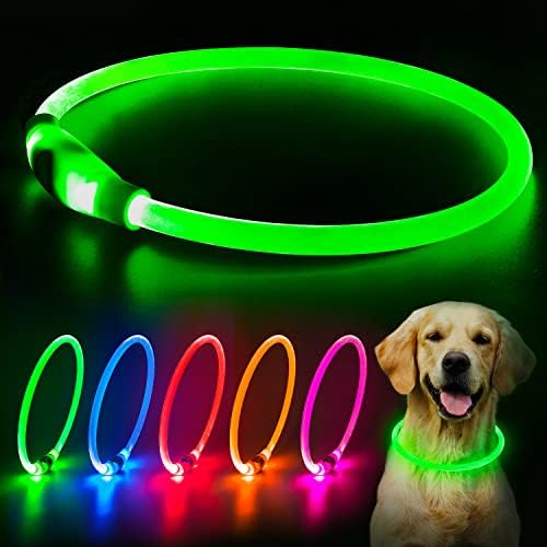 Flashseen LED Dog Collar, USB Rechargeable Glow Lighted up Collar, Green