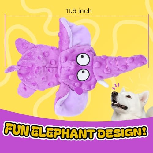 Purple Elephant Squeaky Pet Toy – 11.6 Inch Plush Dog Toy with Squeaker and Crinkle Paper, Soft Fabric, Interactive Chew Toy for Small and Medium Dogs