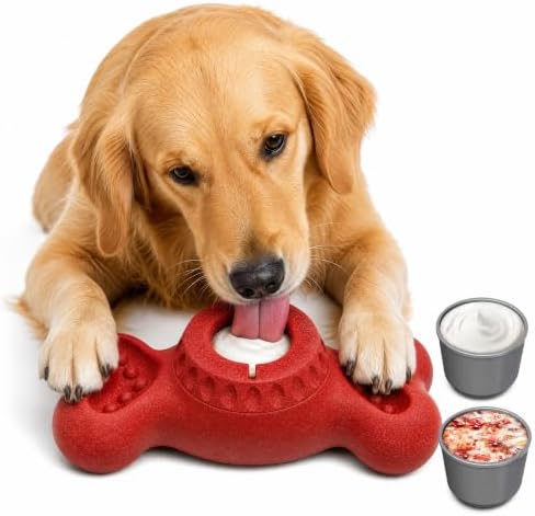 Dog Enrichment Toys - Freezable Treat Dispensing Bone Toy with 2 Lidded Treat Cups and Stuffable Side Grooves, Interactive Dog Busy Toy for Medium Large Dogs