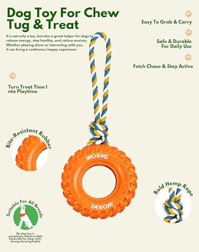 Dog Chew Tire Toy, Tether Natural Rubber Puppy Teething Toy-6.3'' Orange