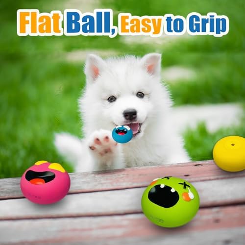 HOLYSTEED Latex Squeaky Dog Toy for Small Dogs, Mini Breeds, 2.2" Flat Ball