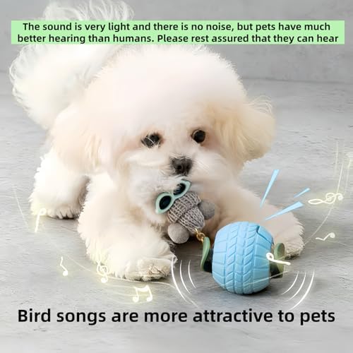 Nicbeypole Intelligent pet Toy Ball, Used for Interactive Chasing of Cats or Dogs, with Battery Display on the Screen, can be remotely Turned Off, Equipped with Bird Songs, self Entertainment (Blue)