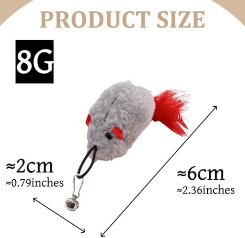 3 Pack Cat Wand Refill Toys Gray Mice with Feather Mice Toy for Cats Cat Feather Toy Refill Wand Attachment Interactive Refills for Feline Play