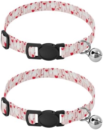 2 Pack Kitten Collar Red Heart Flowers Bell Collar for Small Dogs, Adjustable 10.6 to 17.1 Inches