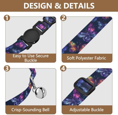 Neon Butterfly Adjustable Buckle Cat Collar 2 Pack Pet Collars for Cats