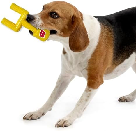 NCAA Wisconsin Badgers Mega-Chew Hard Nylon Bacon-flavored Dog Bone Football Goal-Post Chew Toy. Interactive, Tasty & Fun Dog Chew Toy. Indestructible, Strong, Tough & Durable Pet Chew Toys