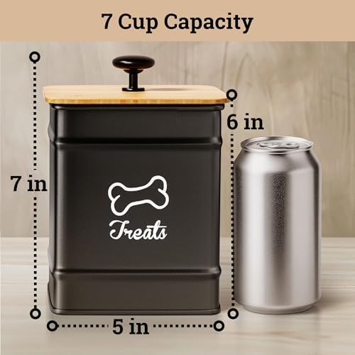 Dog Treat Container with Airtight Bamboo Lid, 5"W x 7"H, 7 Cup Capacity