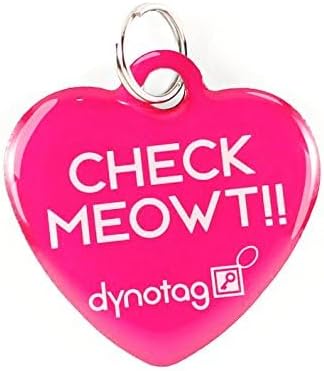 Dynotag® Web Enabled Super Pet ID Smart Tag with DynoIQ™ & Lifetime Recovery Service. Play Series: Deluxe Coated Steel - Heart (Check Meowt)