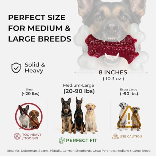 Kseroo 2-Pack Dog Toys for Aggressive Chewers Medium/Large Breed, 8-Inch Solid Nylon Dog Chew Bones, Beef Flavored Tough Dog Toys for 20-90lb Dogs, Red