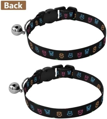 Neon Cute Faces Black Cat Collars 2 Pack Lightweight Small Dog Collar Adjustable Length 10.6" to 17.1"