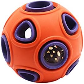 WishLotus Interactive Dog Toy With Ring Bell Squeak - Rubber Bouncy Ball for Pet Exercise, IQ Training, Search & Catch - Bite Resistant Chewing Puzzle Toy (L, Orange&Purple)