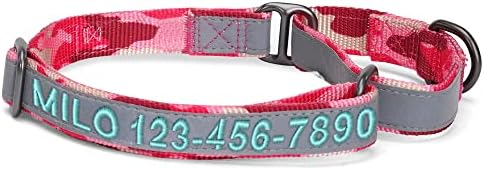 Pawtitas Customized Martingale Dog Collar Reflective Reflective Dog Collar Embroidered Personalized Name Phone Number Adjustable for Puppies Small Medium Large Size Dogs Medium Camouflage Pink