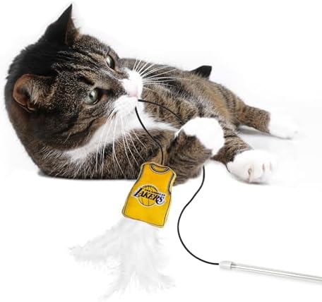 Pets First NBA LA Lakers Team Jersey Wand with CAT NIP, Cat Toy Jersey Shaped Plush Teaser Toy for Cats & Kittens - Interactive Pet Toy for Play & Exercise