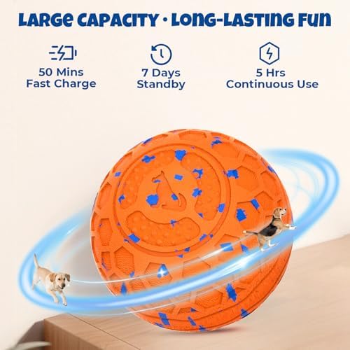 Fsitego Interactive Dog Ball Toys, Automatic Moving Bouncing, Rotating Smart Dog Toy for Small, Medium, Large to Keep Them Busy, Durable E-TPU Material & IP65 Waterproof, 5H Continuous Use(Orange)
