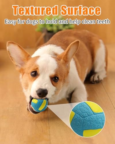 Squeaky Dog Balls, Interactive Funny Puppy Chew Toys for Fetch Play to Keep Them Busy, Latex Rubber Pet Tennis Soccer Ball Toy Bundle (4 Pack) for Puppies Small Breed Dogs