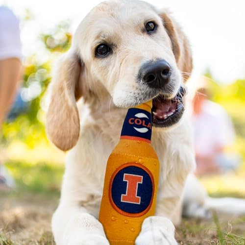 NCAA Illinois Fighting Illini Beer Bottle Plush Dog & CAT Squeak Toy - Cutest Stadium SODA Bottle Snack Plush Toy for Dogs & Cats with Inner Squeaker & Beautiful Football/Basketball Team Name/Logo