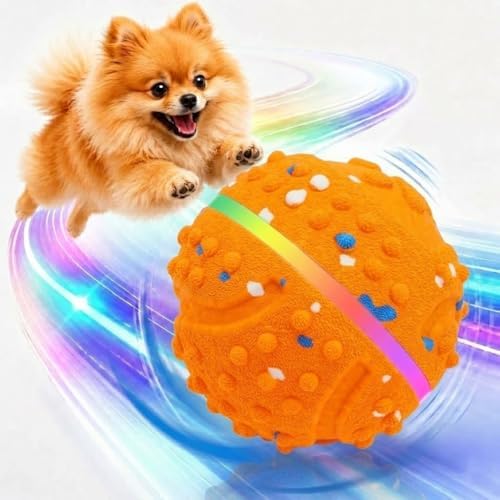 SUREMAX Interactive Dog Toys for Aggressive Chewers, LED Smart Dog Ball 0.6in Thickened E-TPU, Motion Activated Bouncing Balls for Dogs to Keep Them Busy, Indestructible Pet Toy (Orange)