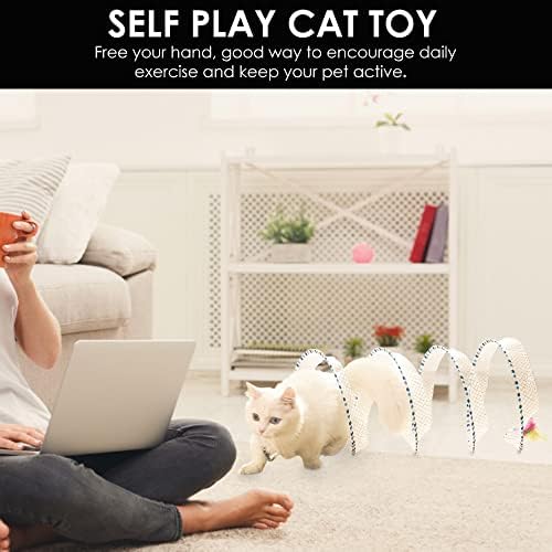 Spiral Tunnel Cat Toy, 25.59 Inches Unfolded with Cat Wand Self Play Collapsible, Hunting Spiral Tunnel with Feather Mouse Toys and Bell for Indoor Kitten Play Chase Exercise (Blue)