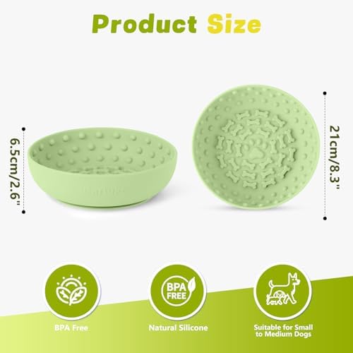 Dog Lick Bowl, Silicone Slow Feeder Dog Bowl with Strong Suction, Green