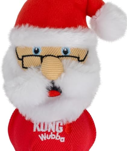 KONG Holiday Wubba Dog Toy – with Long Floppy Tails, Squeaker for Tugging, Fetching & Shaking Fun (Santa)