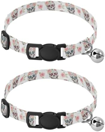 Skulls Floral Puppy Collar 2 Pack Adjustable Pet Collar Length 10.6" to 17.1"