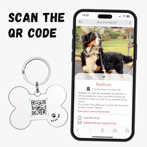 QR Code Dog Tag -On Pet ID Name Tag for Dogs, Cats & Horses – Custom Personalized Noiseless Tag with Jingle-Free Fit & Online Profile Display
