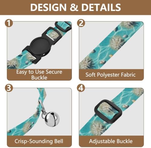 2 Pack Cat Collar Underwater Beach Scenes Sand Dog Collar with Bell, Adjustable 10.6 to 17.1 Inches