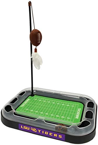 Pets First Football Field CAT Scratcher Toy with Catnip Filled Plush Football Toy & Feather Cat Toy Hanging, with Jingle Bell Interactive Ball Cat Chasing 5-in-1 Kitty Toy
