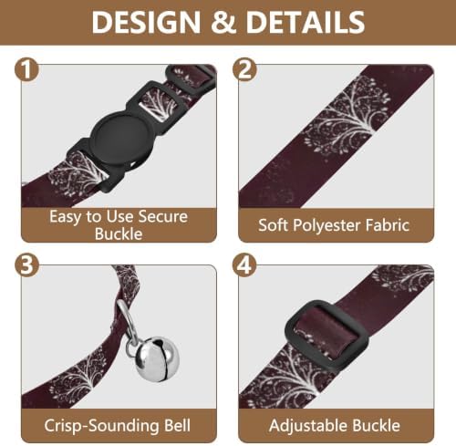 2 Pack Pet Collars White Tree Branches Maroon Small Dog Collar with Bell, Adjustable 10.6 to 17.1 Inches