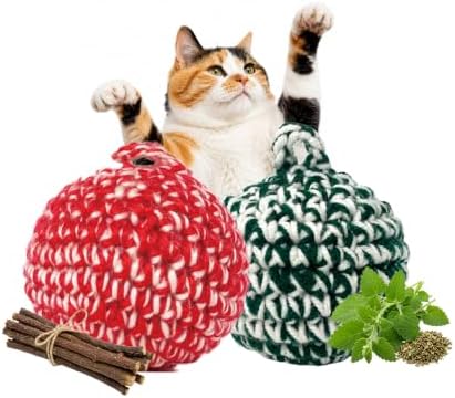 JAYU PET Red Cat Ball, Red & Green Set, 2.7 inch