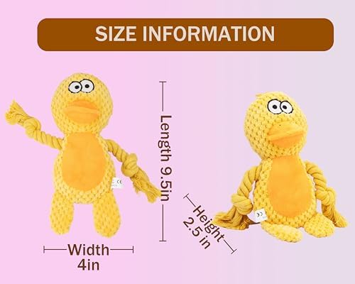 Squeaky Dog Toy Chew Plush Stuffed with Cotton Rope Crinkle Paper Soft Interactive Durable for Small Medium Large Dogs Puppy Pet Yellow Duck