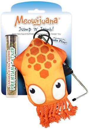 Meowijuana Jump 'n' Jamb Door Hanging Squid Cat Toy | Refillable Plush