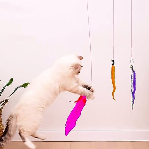 DLAND Cat Wand Toy Refill - 20pcs Universal Feather & Streamer Replacement for Interactive Play