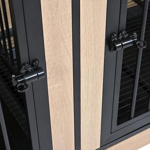 Double XL Dog Crate Furniture, Natural Wooden pet Kennel Cabinet with 4 Doors, Dog cage Furniture and Wood tv Stand with Dog Storage (75inch Natural)