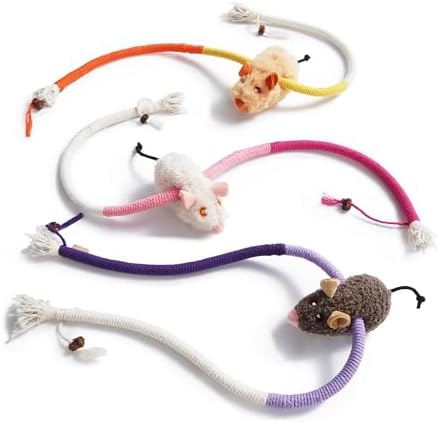 Cat Chew Ropes with Catnip Mouse, 3Pcs Cat Chew Toys for Large Cats Enrichment, 3-in-1 Catnip Toys Mouse & Strong Braided Ropes & Gall Fruits, Cats Teething Toys