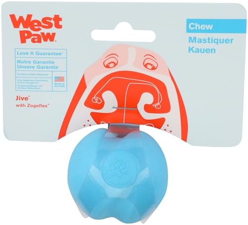 WEST PAW Zogoflex Jive Ball Dog Chew Toy – Bouncing Toys for Dogs, Fetch, Catch, Chewing, Play – Floatable, Recyclable Balls – Latex-Free, Non-Toxic, Dishwasher Safe Dog Toy, X-Small 2", Aqua Blue