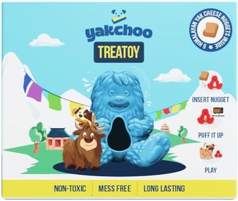 Treatoy for Dogs (Blue) | BPA Free Interactive Chew Toy with Natural Himalayan Cheese Treat | Durable, Gentle on Gums, Fun Training & Dental Toy | Includes 5 Yak Cheese Nuggets