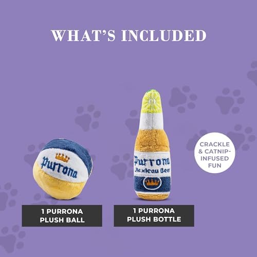 Haute Diggity Kitty Purrrona Beer Bottle + Ball Set, Soft Plush Cat Toys