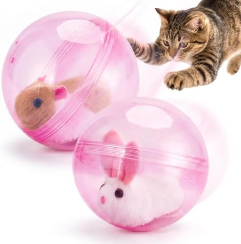 Interactive Cat Toy Ball, 2026 Rechargeable Self-Rolling Cat Toy Ball, Electric Hamster Running Rolling Ball with Auto Obstacle Avoidance, Automatic Moving Cat Toys for Indoor Cats & Dogs, Pink Mix