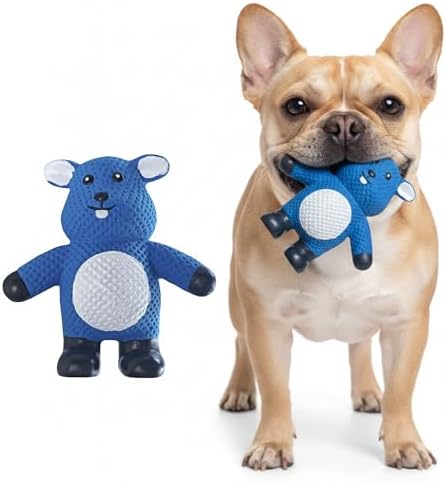 My Pet & Me Rubber Squeaky Dog Toys for Small Dogs and Puppies, Soft Latex Squeak Toy for Light to Moderate Chewers, Teething and Fetch Play with Squeaker (Blue Mouse, 4.3 Inch)