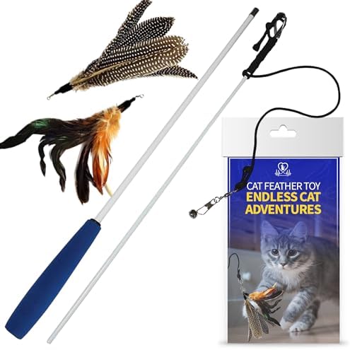 Pet Fit For Life Cat Feather Wand Toys – Interactive Cat Wand Toy for Indoor Pets | 2 Feather Attachments | Promotes Animal Health & Fitness, Made w/ Soft & Durable Materials | Gift (Brown)