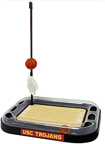 CATS SCRATCHER NCAA USC Trojans Basketball Court CAT Scratcher Toy with Catnip Filled Plush Basketball Toy & Feather Cat Toy Hanging, with Jingle Bell Interactive Ball Cat Chasing 5-in-1 Kitty Toy