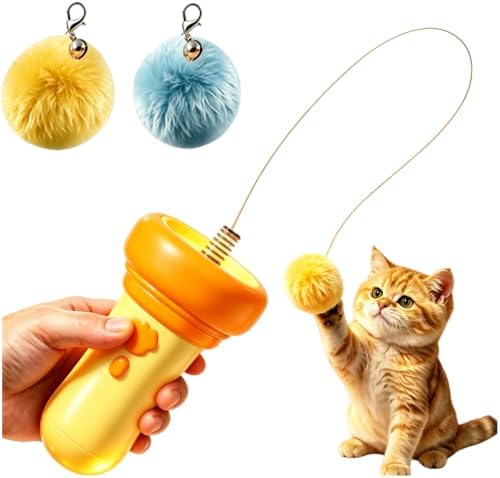 Electric Cat Teaser Indoor Cats, Cat Teaser Launcher with Ball & Telescopic Rope Launcher, Automatic Retraction Interactive Cat Toy, Relief Enrichment Toys for for Kittens and Cats (Orange)
