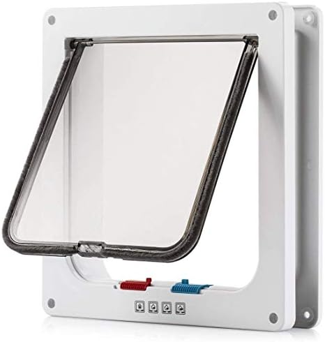 Sailnovo Large Cat Door(Outer Size 9.25" x9.84"), 4-Way Locking Cat Flap for Interior Exterior Doors,Quiet,ABS Material, Weatherproof Pet Door for Cat/Dog (Circumference < 23", Weight < 17.64lb) White