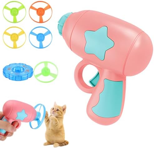 Bamboo Dragonfly Catapult Launcher, Interactive Cat Toy & Outdoor Flying Saucer Blaster, Glowing LED Flying Disc Launcher for Pet Exercise & Night Play, Fun Gift for Cat Lovers & Hobbyists (Pink)