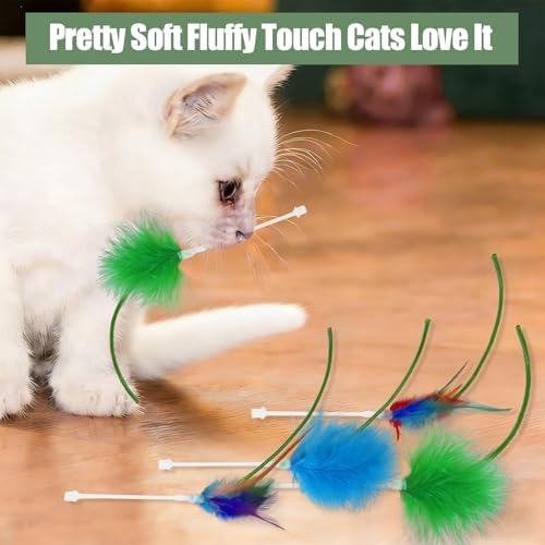 6 Pcs Cat Feather Toys Replacement Compatible with P43, 3 Colors Cat Toy Wand Refills, Cat Toy Feathers Refill, Interactive Cat Teaser Wand Attachments, Only Accessories