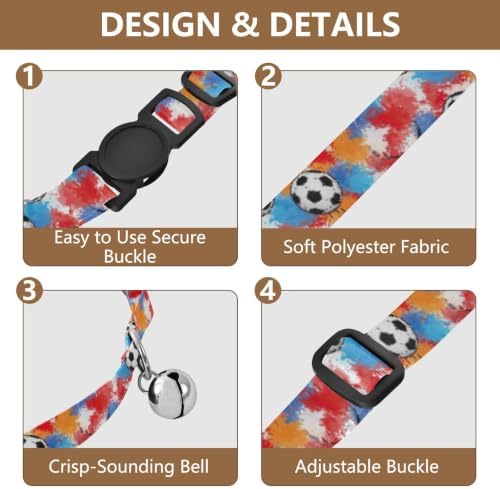 2 Pack Pet Collars Soccer Balls Splashes Cat Bell Collar, Adjustable Length 10.6" to 17.1"