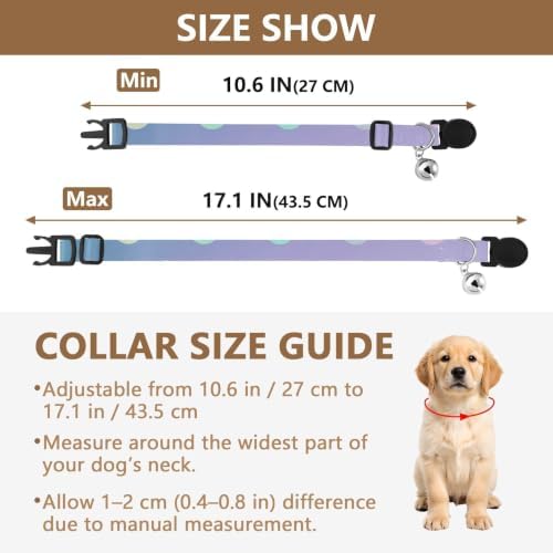 2 Pack Pet Collar Green Pink Gradient Polka Dot Collar with Bell for Dog Puppy, Adjustable 10.6 to 17.1 Inches